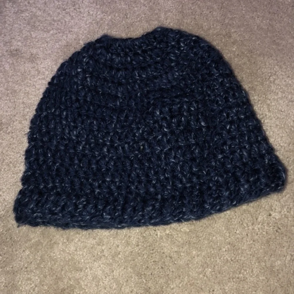 Knitted Knit Ponytail Hole Winter Beanie‎ Hat Blue